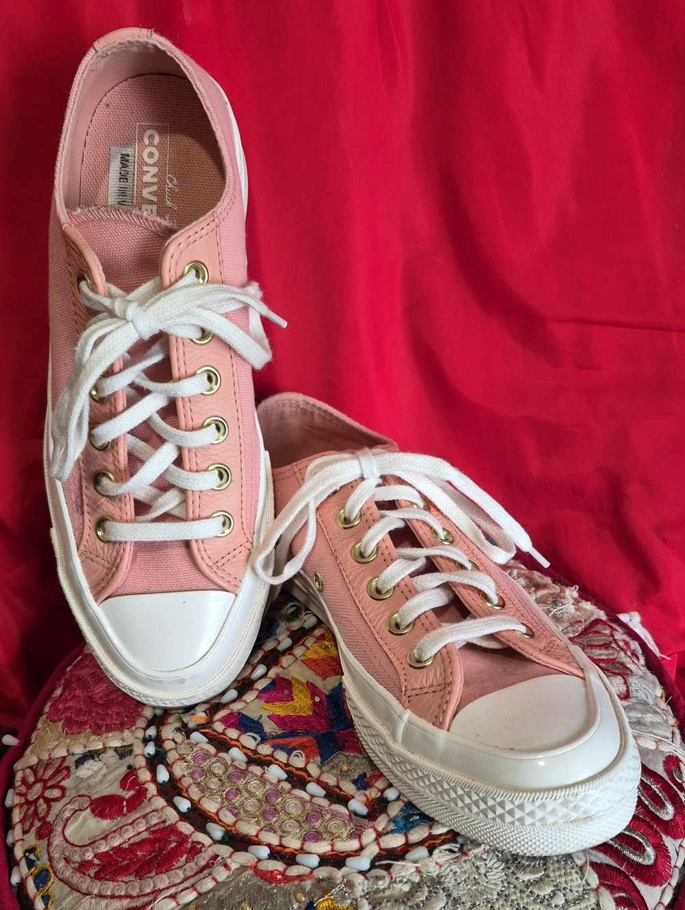 Converse Salmon Pink Low-Top Canvas Sneakers with White Laces